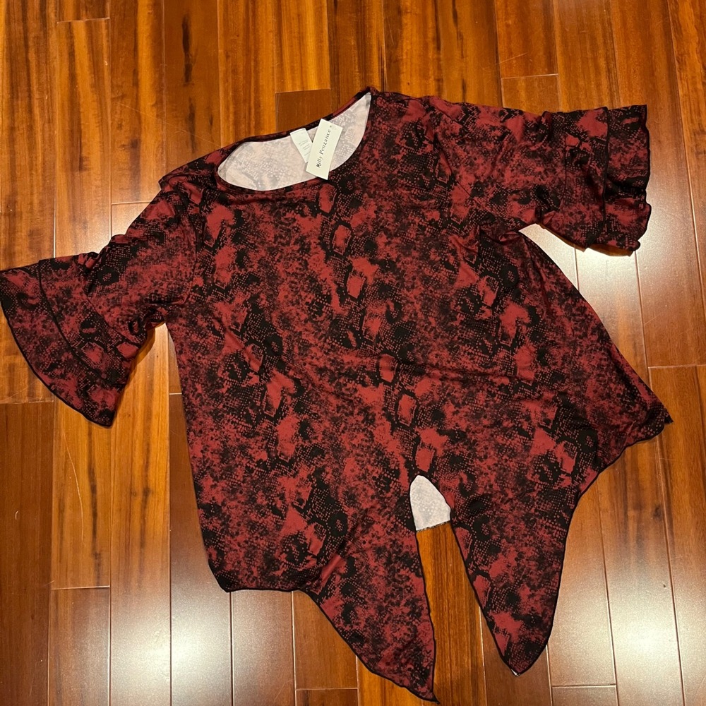 Red Black Snake Tee Milly Penzance Tie Front Short Sleeve Top New Size XL